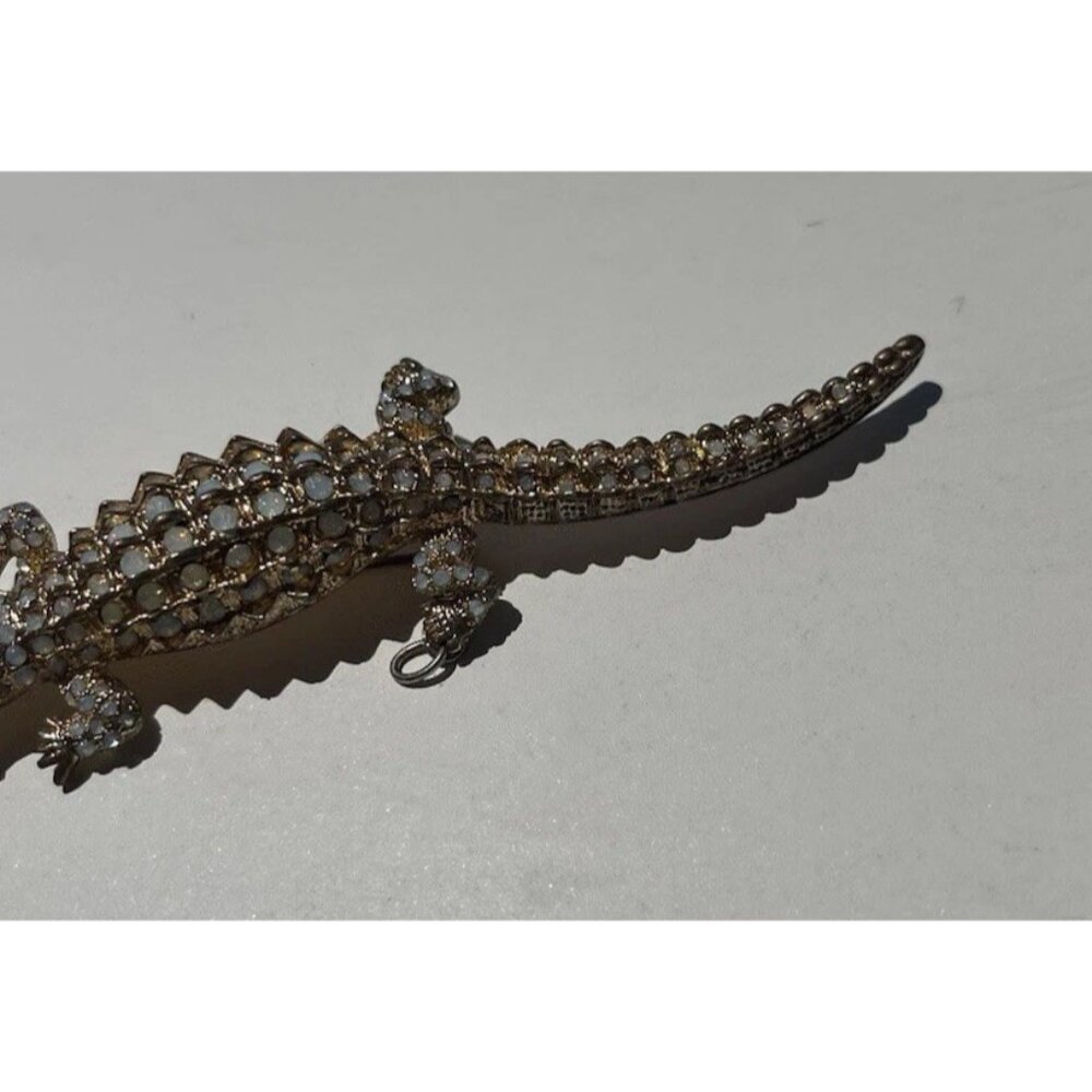 Vintage Alligator Stone Brooch Pendant Gold Tone Pin Women’s Sz 5” RARE - Picture 4 of 8